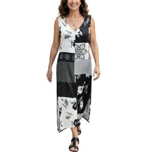 Casual Studio Patchwork Floral Lagenlook Shift Layered Cotton Midi Dress sz L